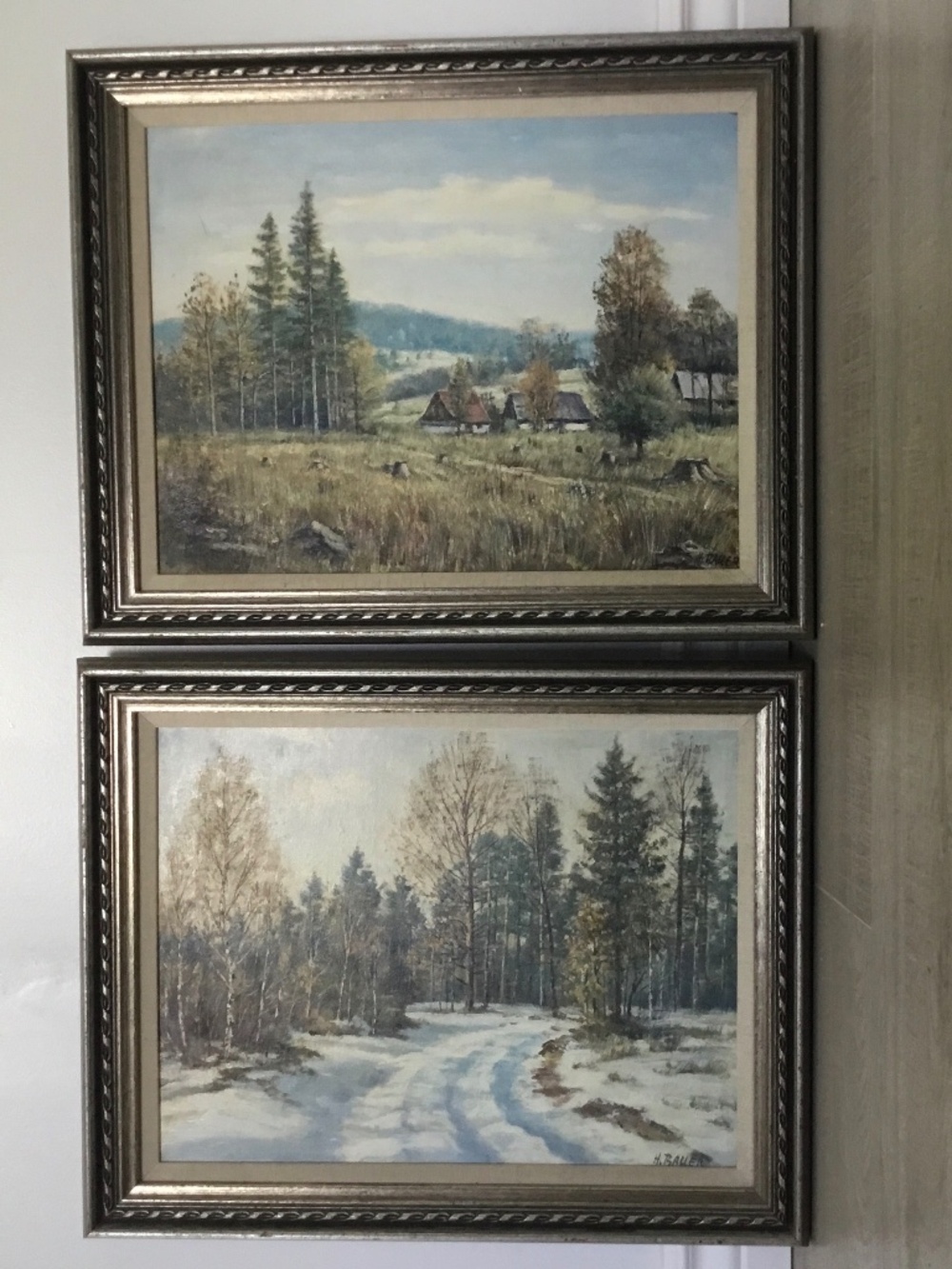 Pair of Vintage Signed H.Bauer of Original Paintings – European Style Landscapes